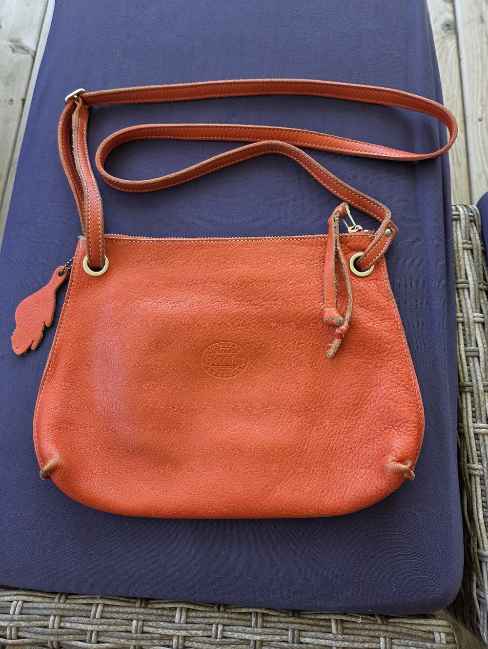 Roots Leather Crossbody Bag - Orange